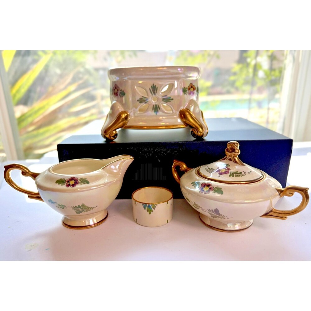 Holland Tea Pot Warmer Sugar Creamer 5 Piece Set See Measurements Below